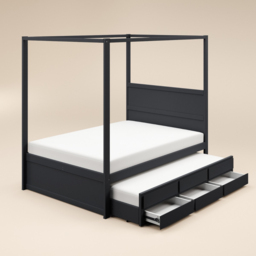 Flair Maddy 3 Drawer 4 Poster Double Bed Frame with Trundle - Black - Wilko - thumbnail 4