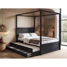 Flair Maddy 3 Drawer 4 Poster Double Bed Frame with Trundle - Black - Wilko - thumbnail 6