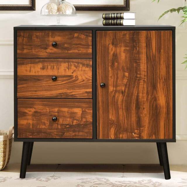Costway Single Door 3 Drawer Rustic Brown Storage Cabinet - Size: 86.4 x 50.8 x 25.4cm - Wilko - image 1