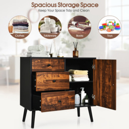 Costway Single Door 3 Drawer Rustic Brown Storage Cabinet - Size: 86.4 x 50.8 x 25.4cm - Wilko - thumbnail 7