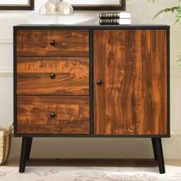 Costway Single Door 3 Drawer Rustic Brown Storage Cabinet - Size: 86.4 x 50.8 x 25.4cm - Wilko