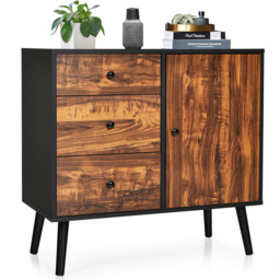 Costway Single Door 3 Drawer Rustic Brown Storage Cabinet - Size: 86.4 x 50.8 x 25.4cm - Wilko - thumbnail 3