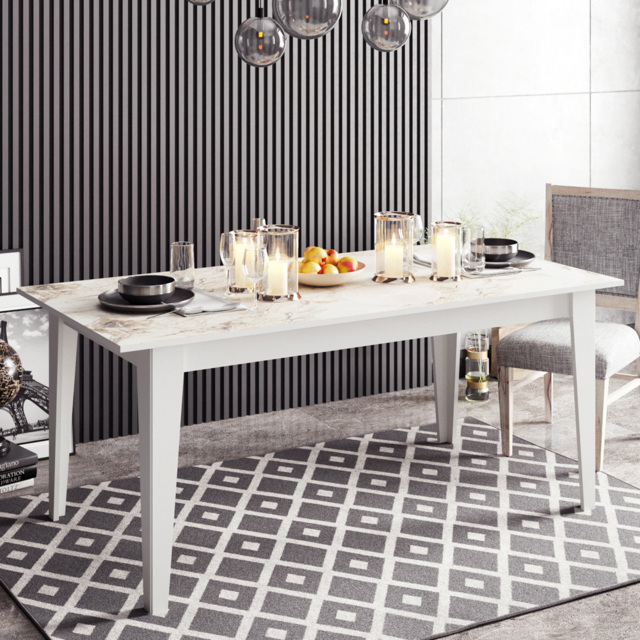 Decorotika Polka 4 Seater White Marble Effect Modern Dining Table - Size: 768 x 180 x 90cm - Wilko - image 1