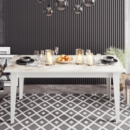 Decorotika Polka 4 Seater White Marble Effect Modern Dining Table - Size: 768 x 180 x 90cm - Wilko - thumbnail 4