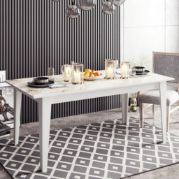 Decorotika Polka 4 Seater White Marble Effect Modern Dining Table - Size: 768 x 180 x 90cm - Wilko