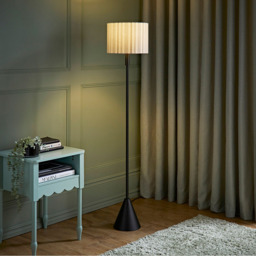 ValueLights Mitch Linen Stripe Lamp Shade Dark Walnut Wood Triangle LED Floor Lamp - Size: 131.5 x 55 x 55cm - Black - Wilko - thumbnail 7