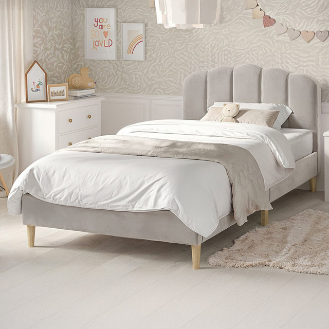 Flair Scallop Single Beige Velvet Bed Frame - Cream - Wilko - image 1