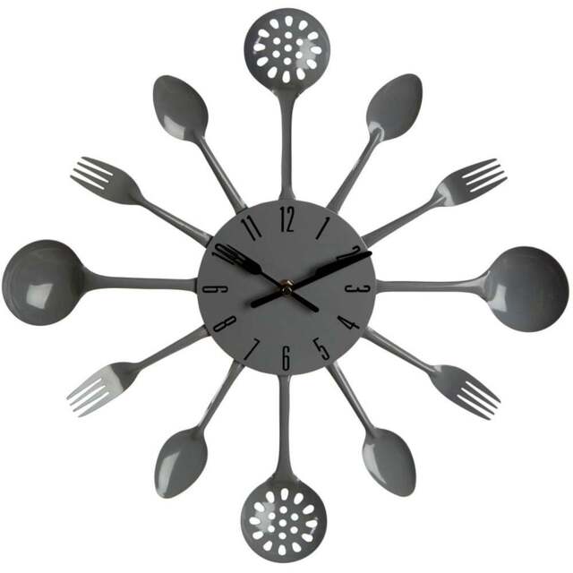 Premier Housewares Grey Cutlery Wall Clock 33cm - Size: 33 x 4 x 33cm - Wilko - image 1