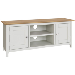 FWStyle Taberno 2 Door 2 Shelf White Linen and Oak Wide TV Unit - Size: 44 x 110 x 35cm - Wilko - thumbnail 3