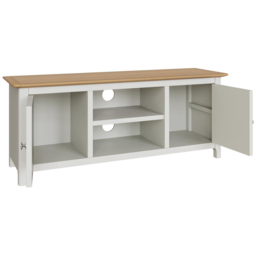 FWStyle Taberno 2 Door 2 Shelf White Linen and Oak Wide TV Unit - Size: 44 x 110 x 35cm - Wilko - thumbnail 5