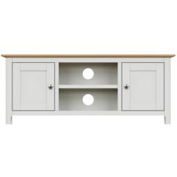 FWStyle Taberno 2 Door 2 Shelf White Linen and Oak Wide TV Unit - Size: 44 x 110 x 35cm - Wilko - thumbnail 4