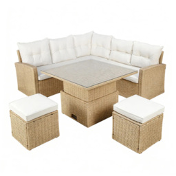 HGD St. Tropez 6 Seater Natural and White Garden Corner Sofa with Rising Table - Wilko - thumbnail 4