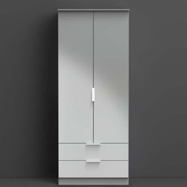 Crowndale Plymouth 2 Door 2 Drawer Uniform Grey and Dusk Grey Tall Wardrobe Ready Assembled - Size: 2 Door, 2 Drawer - Wilko - image 1