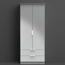 Crowndale Plymouth 2 Door 2 Drawer Uniform Grey and Dusk Grey Tall Wardrobe Ready Assembled - Size: 2 Door, 2 Drawer - Wilko - thumbnail 1