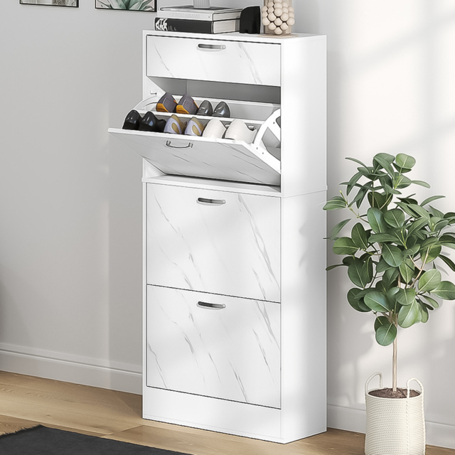 HOMCOM 4 Drawer Black Shoe Cabinet - Size: 135.0 cm x 24.0 cm x 62.0 cmcm - White - Wilko - image 1
