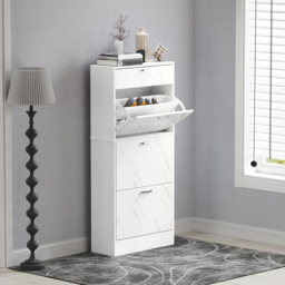 HOMCOM 4 Drawer Black Shoe Cabinet - Size: 135.0 cm x 24.0 cm x 62.0 cmcm - White - Wilko - thumbnail 4