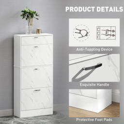 HOMCOM 4 Drawer Black Shoe Cabinet - Size: 135.0 cm x 24.0 cm x 62.0 cmcm - White - Wilko - thumbnail 7