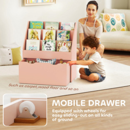 AIYAPLAY 3 Shelf Single Drawer Pink Kids Bookcase - Wilko - thumbnail 7