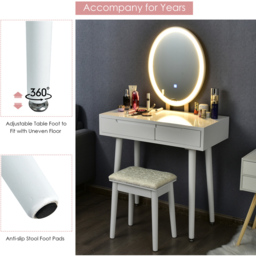 Costway White LED Light Vanity Table Set - Size: 80 x 40 x 137cm - Wilko - thumbnail 7