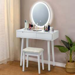 Costway White LED Light Vanity Table Set - Size: 80 x 40 x 137cm - Wilko - thumbnail 1