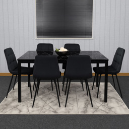 Kosy Koala 6 Seater Velvet Marble Effect Dining Set Black - Multi - Wilko - thumbnail 6