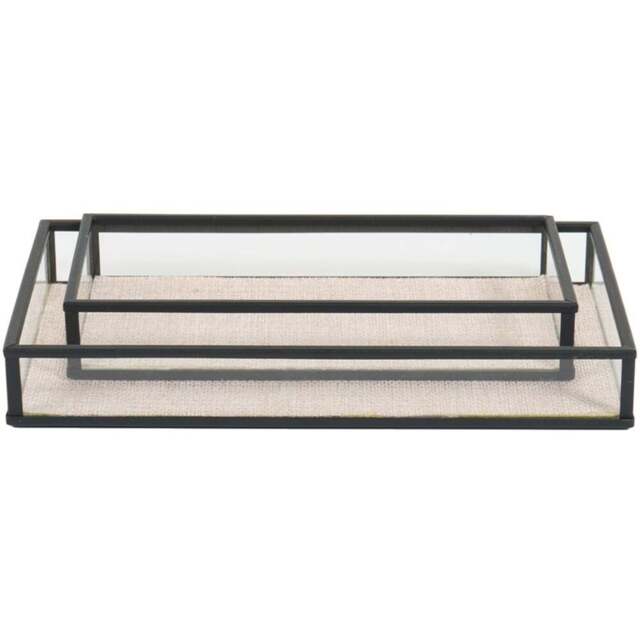 Set of 2 Glass and Linen Trays - Natural - Wilko - image 1