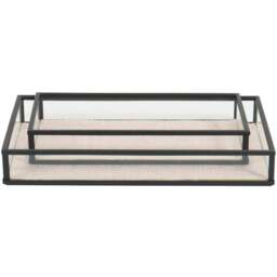 Set of 2 Glass and Linen Trays - Natural - Wilko