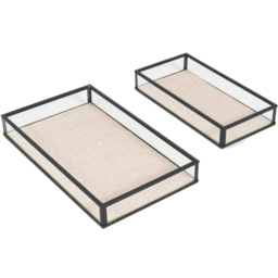 Set of 2 Glass and Linen Trays - Natural - Wilko - thumbnail 3