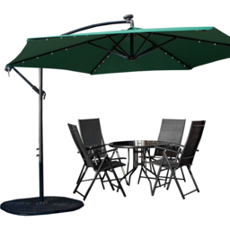 Samuel Alexander 4 Seater Glass Top Foldable Dining Set with Green Banana Lit Parasol and Base - Black - Wilko - thumbnail 3