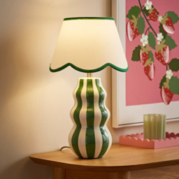 ValueLights Everie Scallop Shade Green Stripe Table Lamp with Bulb - Size: 39 x 23 x 23cm - Wilko - thumbnail 7