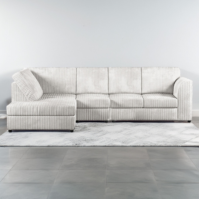 Luxor 4 Seater Silver Jumbo Cord Left Hand Facing Full Back L Shaped Corner Sofa Set - Wilko - image 1