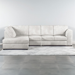 Luxor 4 Seater Silver Jumbo Cord Left Hand Facing Full Back L Shaped Corner Sofa Set - Wilko - thumbnail 1