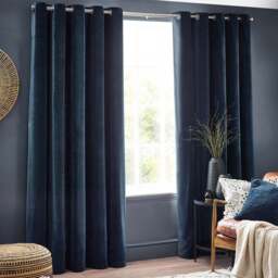 Yard Navy Heavy Chenille Velvet Eyelet Curtain 168 x 229cm - Size: W 229 x D 168cm - Blue - Yard Living - Wilko