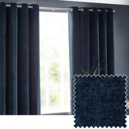 Yard Navy Heavy Chenille Velvet Eyelet Curtain 168 x 229cm - Size: W 229 x D 168cm - Blue - Yard Living - Wilko - thumbnail 3
