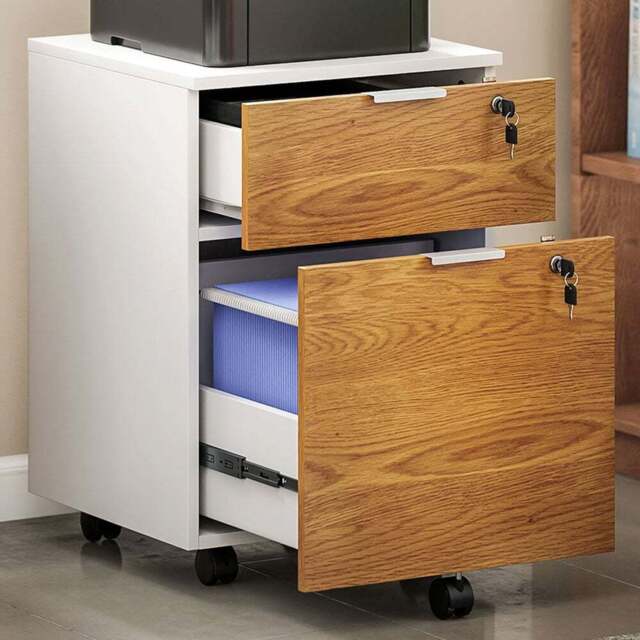 HOMCOM 2 Drawer Filing Cabinet with Adjustable Hanging Bars - Brown - Wilko - image 1
