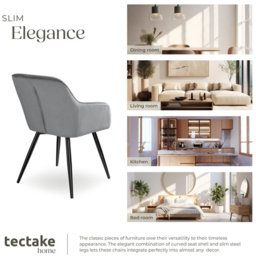 tectake Marilyn Set of 6 Grey and Black Velvet Padded Dining Chair - Wilko - thumbnail 7