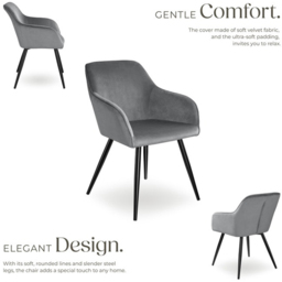 tectake Marilyn Set of 6 Grey and Black Velvet Padded Dining Chair - Wilko - thumbnail 6