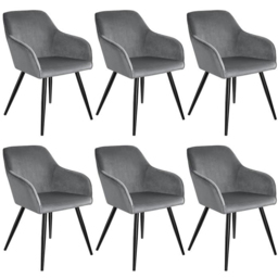 tectake Marilyn Set of 6 Grey and Black Velvet Padded Dining Chair - Wilko - thumbnail 3