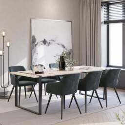 tectake Marilyn Set of 6 Grey and Black Velvet Padded Dining Chair - Wilko