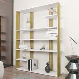 Decorotika Jeni 6 Shelf White and Gold Bookcase - Size: 160 x 120 x 29.6cm - Multi - Wilko