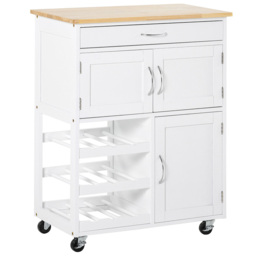 Portland White and Rubberwood Modern Kitchen Storage Trolley - Size: 67 x 37 x 87cm - Wilko - thumbnail 1