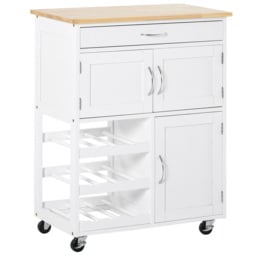 Portland White and Rubberwood Modern Kitchen Storage Trolley - Size: 67 x 37 x 87cm - Wilko
