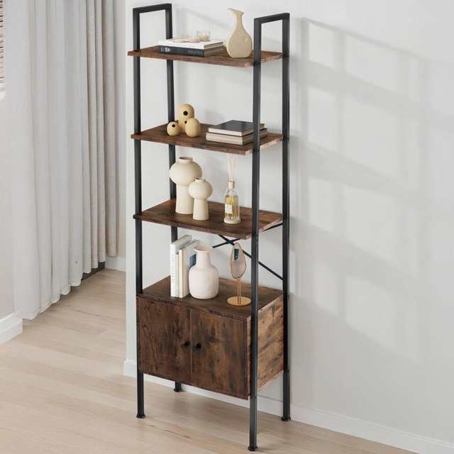 tectake Brentwood 4 Shelf Dark Wood Ladder Shelving Unit - Brown - Wilko - image 1