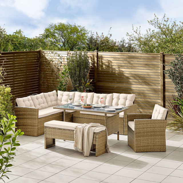 Furniturebox Sierra Rattan 9 Seater Garden Dining Set Beige - Cream - Wilko - image 1