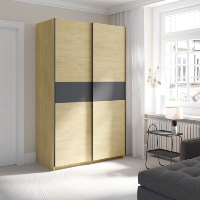 Andora Midi Sliding Wardrobe Cream and Anthracite - Wilko - image 1