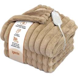 Igenix Beige Microfleece and Teddy Fleece Digital Control Heated Throw 160 x 130cm - Size: 160 x 130 x 10cm - Brown - Wilko - thumbnail 1