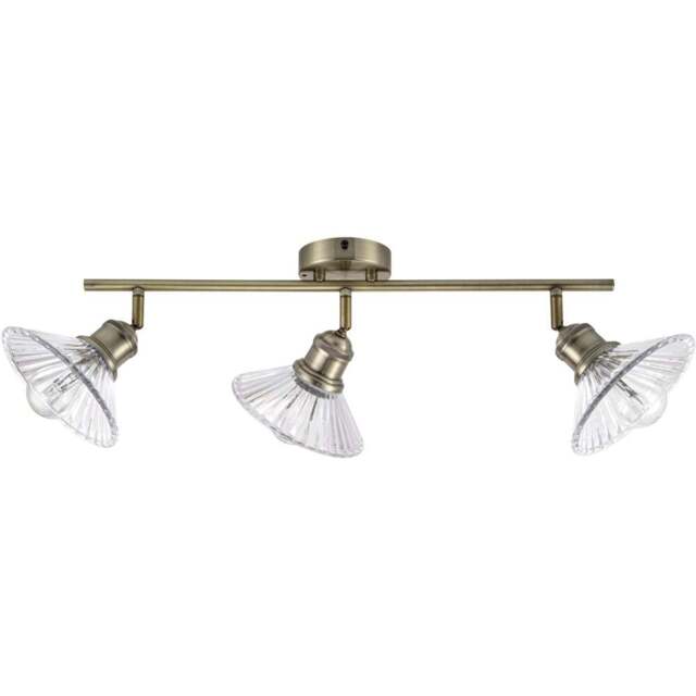 Cosylyte Milan Bathroom 3 Light Antique Brass Ribbed Glass Spotlight - Size: 60 x 20 x 20cm - Gold - Wilko - image 1