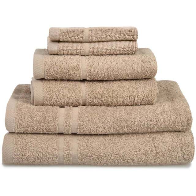 Allure Bath Fashions Hotel Essentials Supersoft Cotton Stone Towel Bundle Set of 6 - Size: 70 x 120cm - Brown - Wilko - image 1