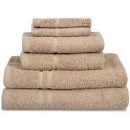 Allure Bath Fashions Hotel Essentials Supersoft Cotton Stone Towel Bundle Set of 6 - Size: 70 x 120cm - Brown - Wilko - thumbnail 1