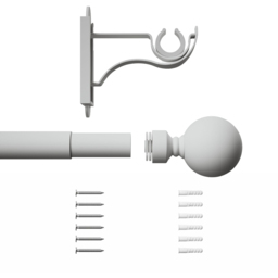 Rothley 125-216cm Matt White Extendable Solid Orb Finials Curtain Pole - Wilko - thumbnail 4